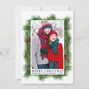 Cartes Pour Fêtes Annuelles Aquarelle Pine Frame Couple Photo