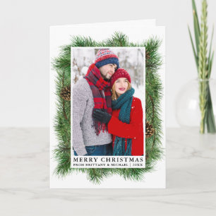Cartes Pour Fêtes Annuelles Aquarelle Pine Frame Couple Photo Plier