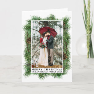 Cartes Pour Fêtes Annuelles Aquarelle Pine Frame Joyeux Noël Photo