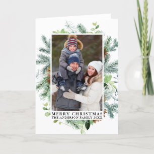 Cartes Pour Fêtes Annuelles Aquarelle Pine Frame Photo Joyeux Noël