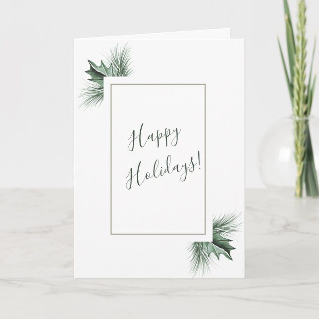Cartes Pour Fêtes Annuelles Aquarelle PIne & Hiver Green Holly (Devant)