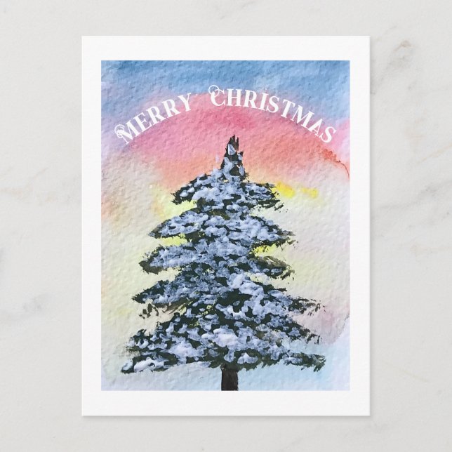 Cartes Pour Fêtes Annuelles Aquarelle Pine Joyeux sapin de Noël (Devant)