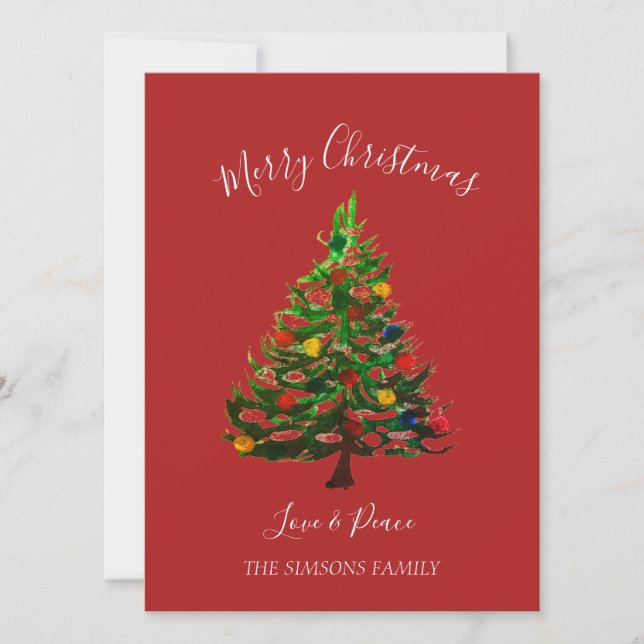 Cartes Pour Fêtes Annuelles Aquarelle Pine Joyeux sapin de Noël (Devant)