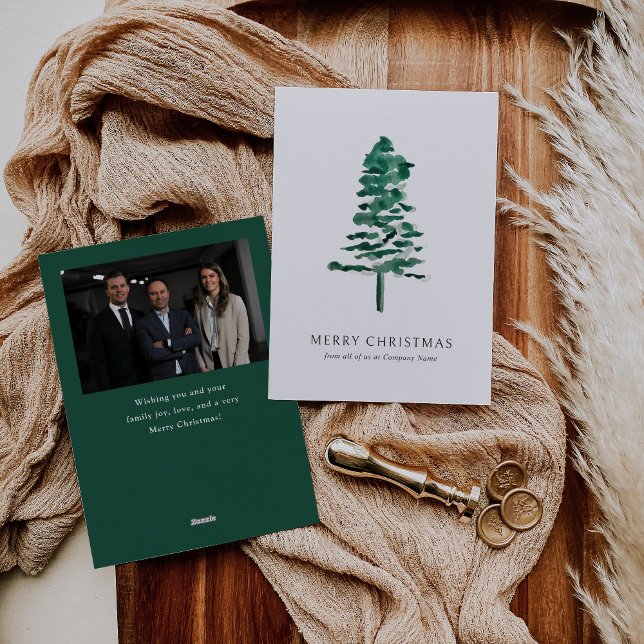 Cartes Pour Fêtes Annuelles Aquarelle Pine Tree photo Noël d'affaires (Créateur téléchargé)
