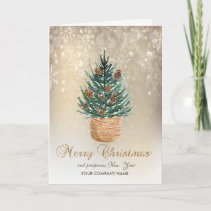 Cartes Pour Fêtes Annuelles Aquarelle Pine Tree, Pine Cône, Neige