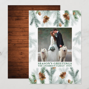 Cartes Pour Fêtes Annuelles Aquarelle Pine Verdure Bonnes Fêtes en bois