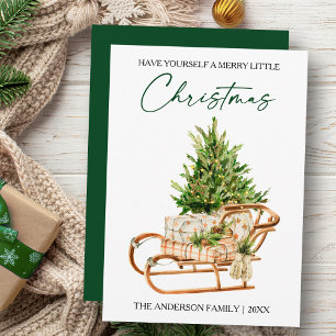 Cartes Pour Fêtes Annuelles Aquarelle Pines Sleigh Calligraphie Encre Script