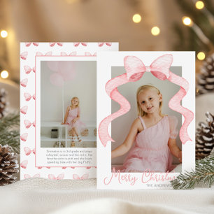 Cartes Pour Fêtes Annuelles Aquarelle Pink Bow Ribbon Sash Noël Photo