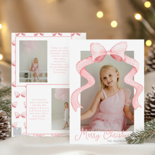 Cartes Pour Fêtes Annuelles Aquarelle Pink Bow Ribbon Sash Noël Photo