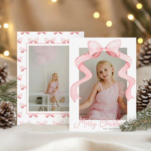 Cartes Pour Fêtes Annuelles Aquarelle Pink Bow Ribbon Sash Noël Photo