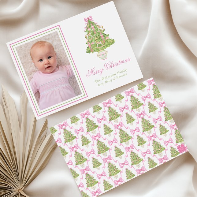 Cartes Pour Fêtes Annuelles Aquarelle Pink Nutcracker Arbre de Noël (Créateur téléchargé)