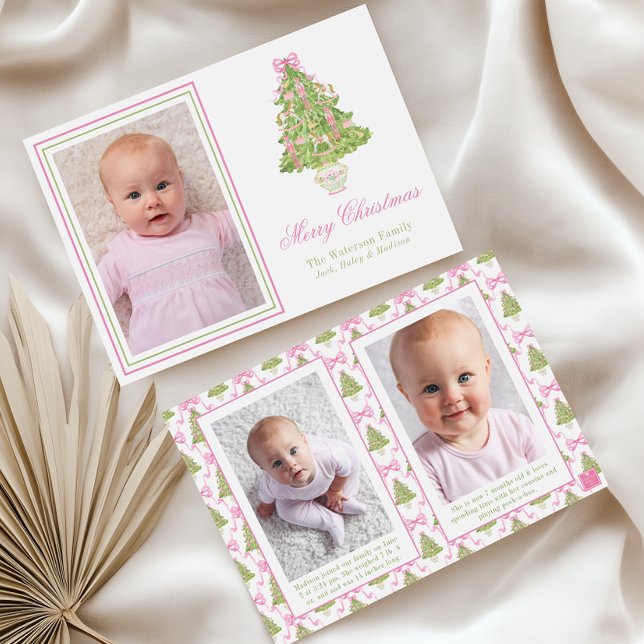 Cartes Pour Fêtes Annuelles Aquarelle Pink Nutcracker Arbre de Noël (Créateur téléchargé)