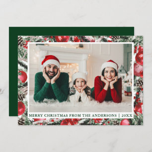 Cartes Pour Fêtes Annuelles Aquarelle Pins Ornements Photo Noël Vert