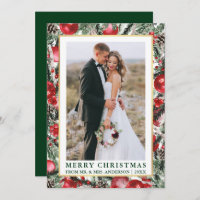 Aquarelle Pins verts Ornements nouvellement mariés