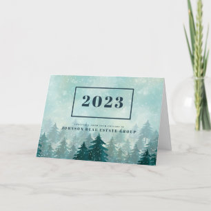 Cartes Pour Fêtes Annuelles Aquarelle pins verts Salutations du Nouvel An