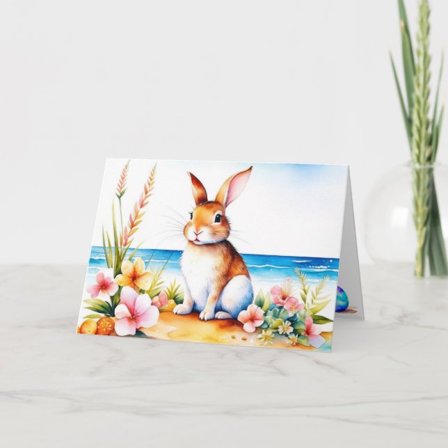 Cartes Pour Fêtes Annuelles Aquarelle Plage Bunny de Pâques (Devant)