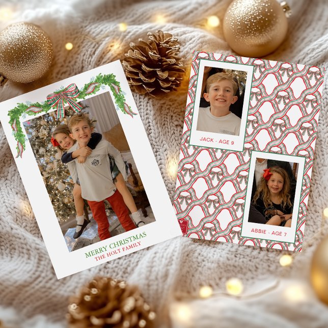 Cartes Pour Fêtes Annuelles Aquarelle Plaid Garland Noël (Créateur téléchargé)