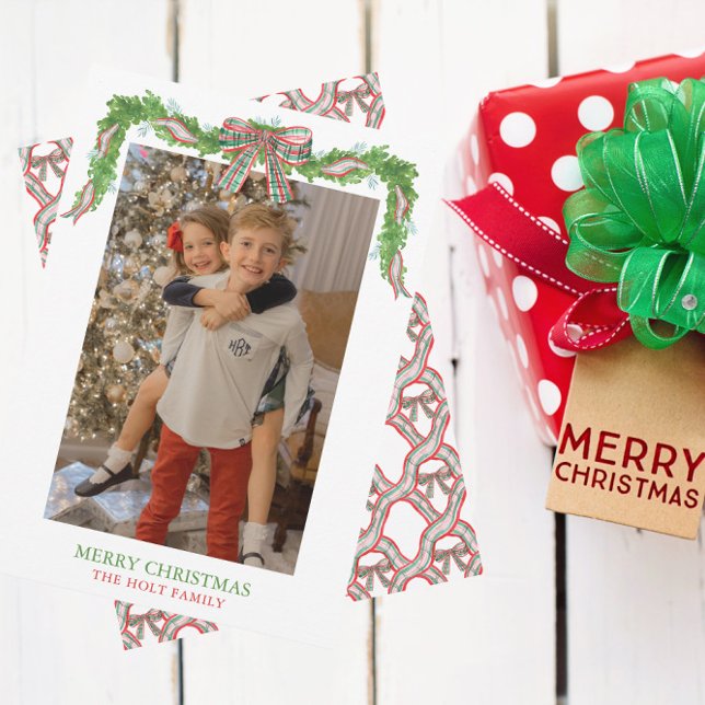 Cartes Pour Fêtes Annuelles Aquarelle Plaid Garland Noël (Créateur téléchargé)