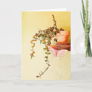 Cartes Pour Fêtes Annuelles Aquarelle Plante pointillé et papillon