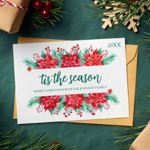 Cartes Pour Fêtes Annuelles Aquarelle Poinsettia Botanique Floral Noël