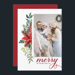 Cartes Pour Fêtes Annuelles Aquarelle Poinsettia Botanique Joyeux Noël<br><div class="desc">Joyeux et lumineux ! Célébrez Noël avec cette carte à plat de Noël aquarelle. Il dispose d'une guirlande florale aquarelle de poinsettias rouges,  pinecones,  baies et verdure. Personnalisez en ajoutant des photos,  des noms et des messages. Cette carte photo botanique de Noël est disponible dans d'autres cartons.</div>