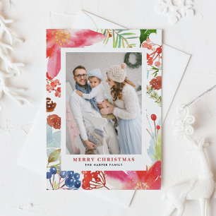 Cartes Pour Fêtes Annuelles Aquarelle Poinsettia Cadre Floral Photo Noël