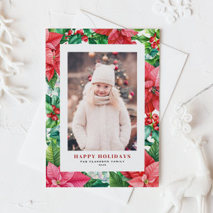 Cartes Pour Fêtes Annuelles Aquarelle Poinsettia et Holly Photo Noël