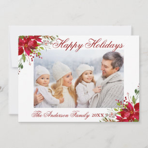 Cartes Pour Fêtes Annuelles Aquarelle Poinsettia Floral Joyeux Vacances Photo