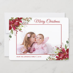 Cartes Pour Fêtes Annuelles Aquarelle Poinsettia Florale Photo de Noël