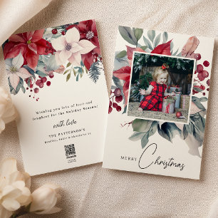 Cartes Pour Fêtes Annuelles Aquarelle Poinsettia Joyeux Noël Photo