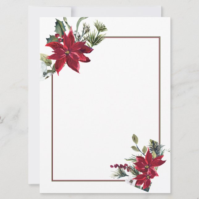 Cartes Pour Fêtes Annuelles Aquarelle poinsettia papeterie blanche de Noël (Devant)