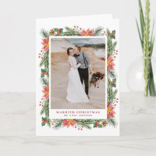 Cartes Pour Fêtes Annuelles Aquarelle Poinsettias Mariage cadre de Noël