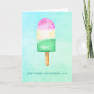 Cartes Pour Fêtes Annuelles Aquarelle Popsicle été Famille de photos Salutatio