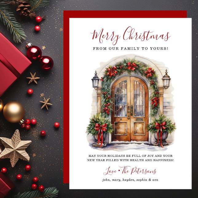 Cartes Pour Fêtes Annuelles Aquarelle Porte avant Joyeux Noël (Créateur téléchargé)