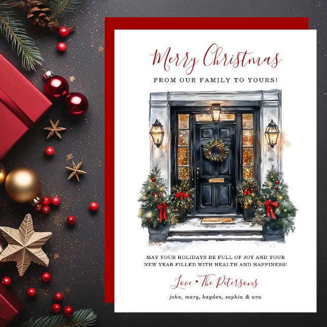 Cartes Pour Fêtes Annuelles Aquarelle Porte avant Joyeux Noël (Créateur téléchargé)
