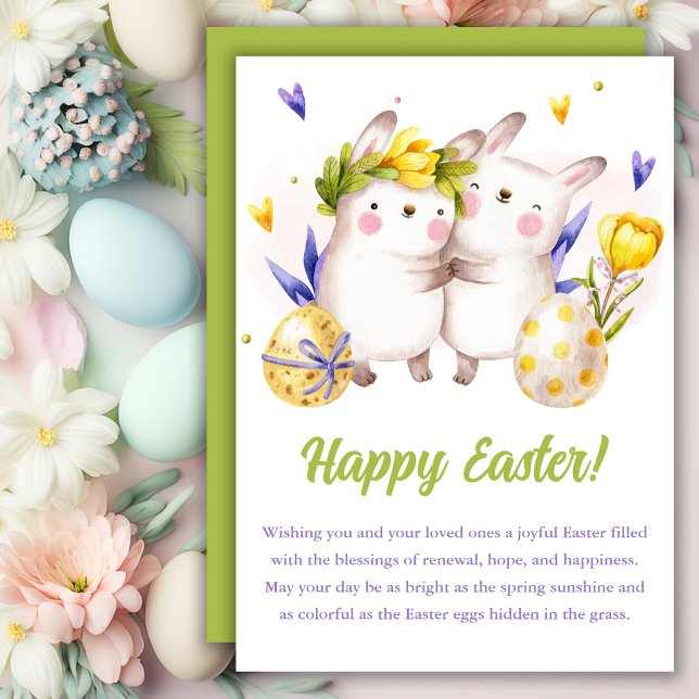 Cartes Pour Fêtes Annuelles Aquarelle Printemps Bunny Floral Pâques (Créateur téléchargé)