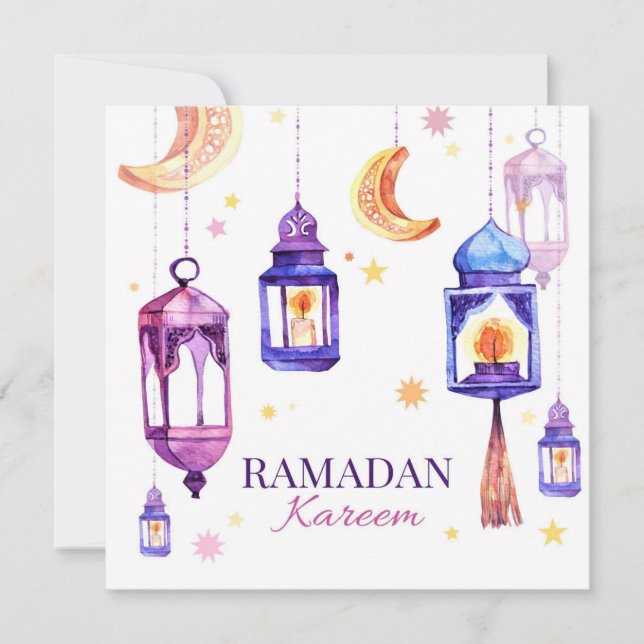 Cartes Pour Fêtes Annuelles Aquarelle Ramadan Kareem Croissant islamique (Devant)