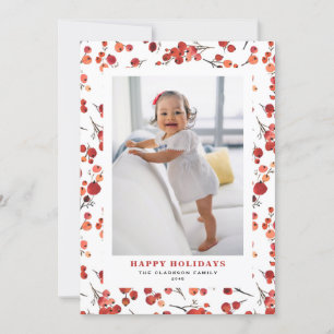 Cartes Pour Fêtes Annuelles Aquarelle Red Winterberry Christmas Photo