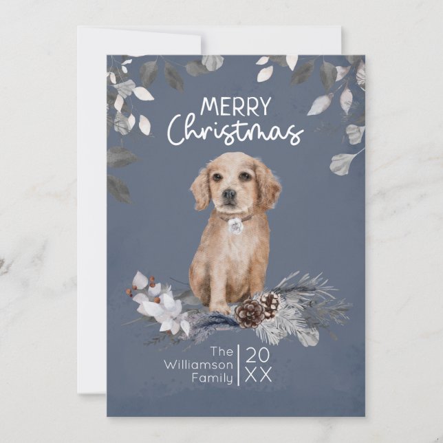 Cartes Pour Fêtes Annuelles Aquarelle Retriever Puppy Noël (Devant)