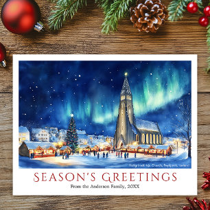 Cartes Pour Fêtes Annuelles Aquarelle Reykjavik Islande Voyage Noël