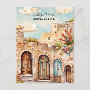 Cartes Pour Fêtes Annuelles Aquarelle Rhodes Grèce Affiche de voyage Mediterra
