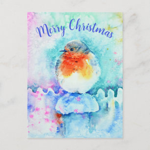 Cartes Pour Fêtes Annuelles Aquarelle Robin de Noël coloré Personnalisé