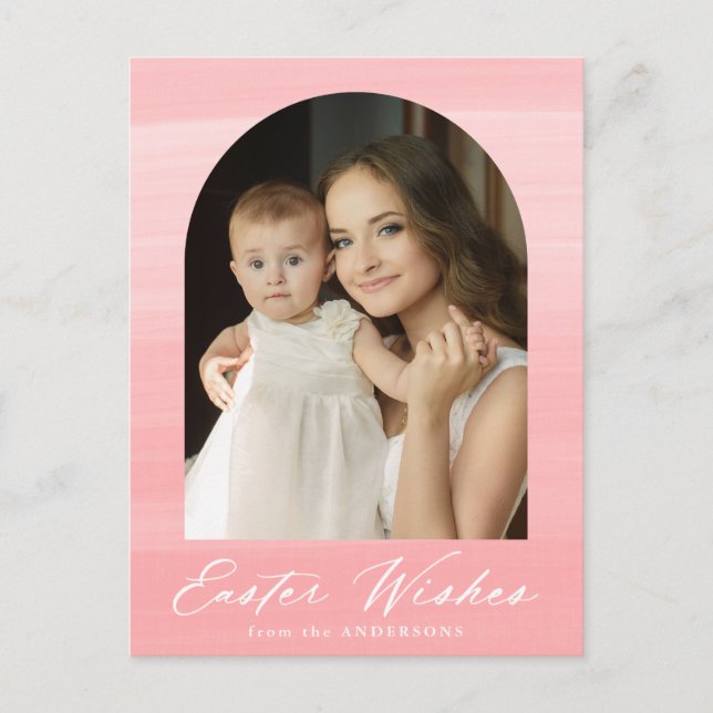 Cartes Pour Fêtes Annuelles Aquarelle rose Arch 2 Photo voeux de Pâques (Devant)