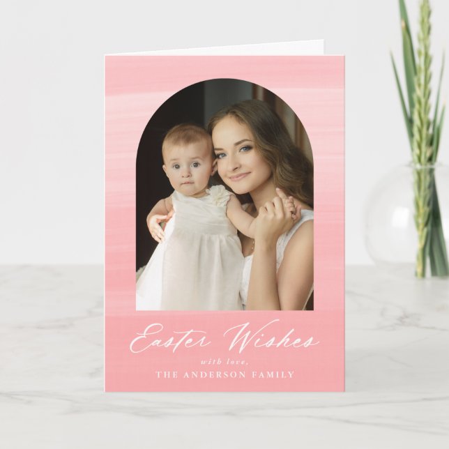 Cartes Pour Fêtes Annuelles Aquarelle rose Arch 2 Photo voeux de Pâques (Devant)