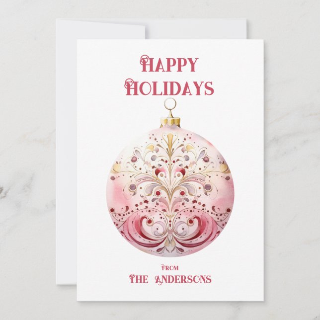 Cartes Pour Fêtes Annuelles Aquarelle rose Bauble Personnalisé (Devant)