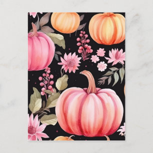 Cartes Pour Fêtes Annuelles Aquarelle rose Citrouille motif floral