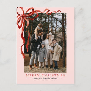 Cartes Pour Fêtes Annuelles Aquarelle rose élégant Bow rouge photo de Noël