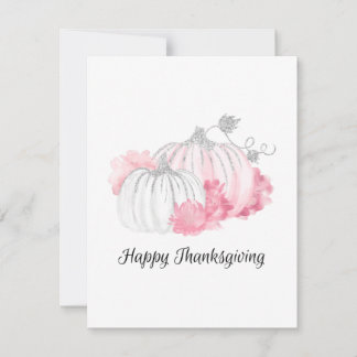 Cartes Pour Fêtes Annuelles Aquarelle rose Et Argent Citrouilles