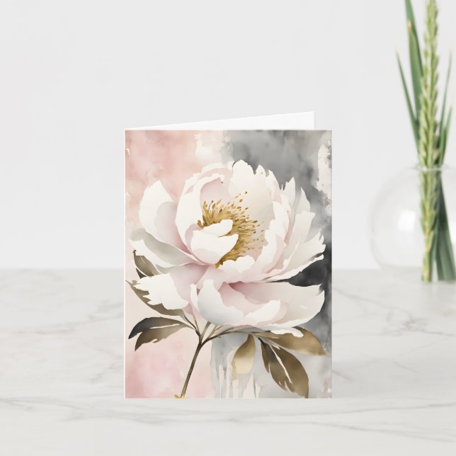Cartes Pour Fêtes Annuelles Aquarelle rose et blanc Peony Fête des mères (Devant)