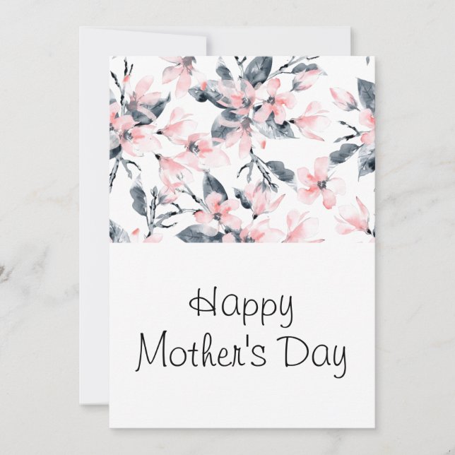 Cartes Pour Fêtes Annuelles Aquarelle rose et gris Floral Motif Fête des Mères (Devant)